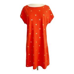 Boden Paulina Cotton Jersey Shirt Dress Orange Gold Foil Floral Women’s 8R